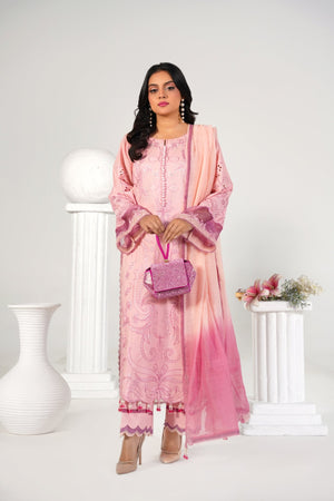 3 Piece Embroidered Baby Pink Suit - Abeer Rasheed
