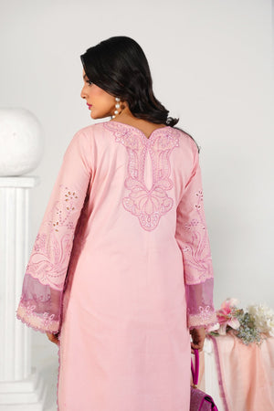 3 Piece Embroidered Baby Pink Suit - Abeer Rasheed