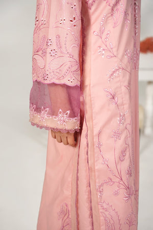 3 Piece Embroidered Baby Pink Suit - Abeer Rasheed