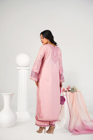 3 Piece Embroidered Baby Pink Suit - Abeer Rasheed