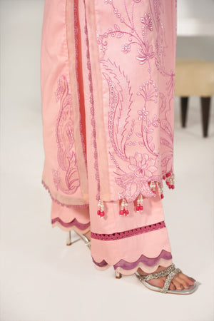3 Piece Embroidered Baby Pink Suit - Abeer Rasheed