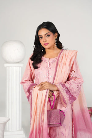3 Piece Embroidered Baby Pink Suit - Abeer Rasheed