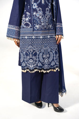 3 Piece Embroidered Blue Suit - Abeer Rasheed