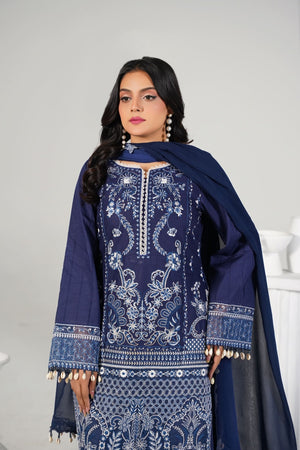 3 Piece Embroidered Blue Suit - Abeer Rasheed