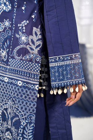 3 Piece Embroidered Blue Suit - Abeer Rasheed
