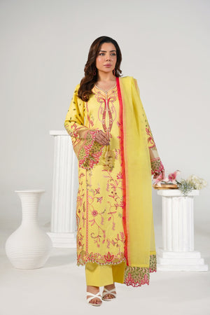 3 Piece Embroidered Yellow Suit - Abeer Rasheed