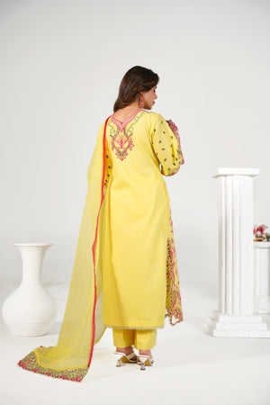 3 Piece Embroidered Yellow Suit - Abeer Rasheed