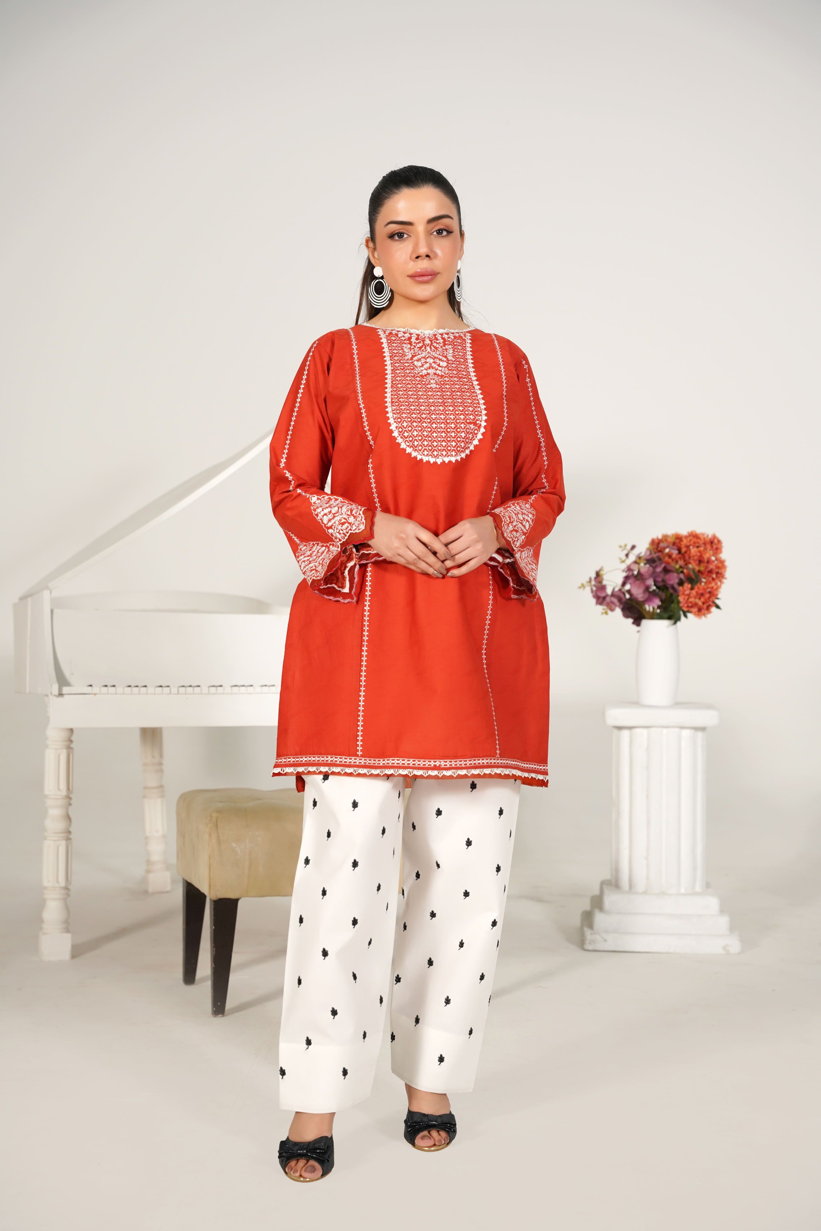 2 Piece Pret - Embroided Premium Lawn Rust Suit