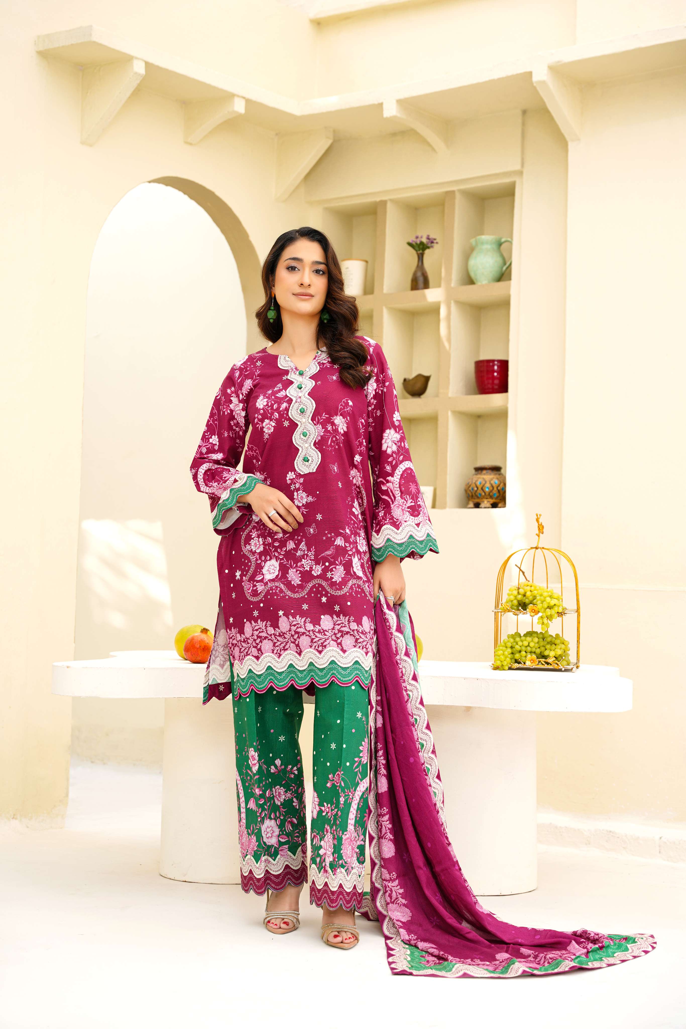 Cranberry Cream - 3 Piece Printed Suit