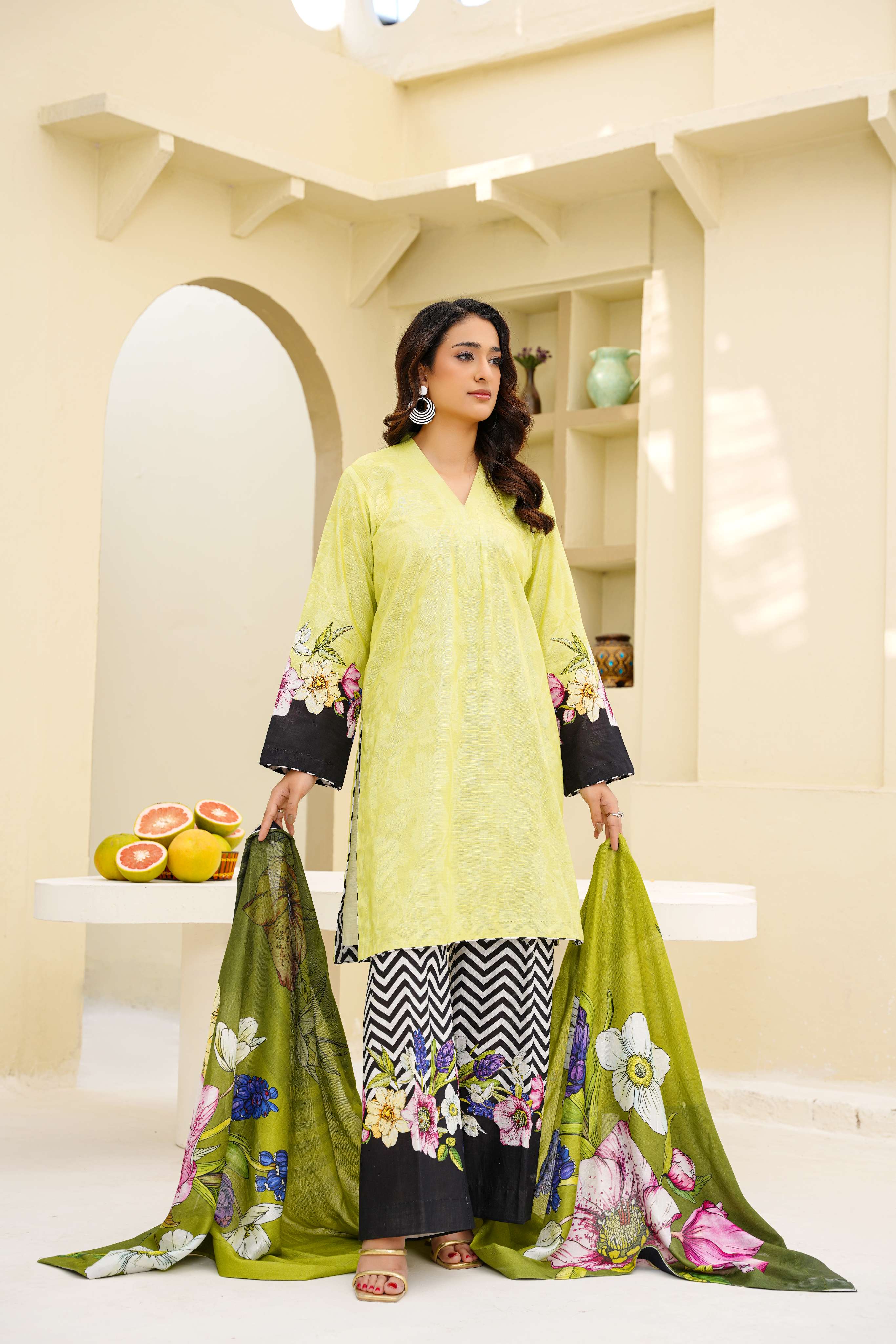 Lime Matcha - 3 Piece Printed Suit