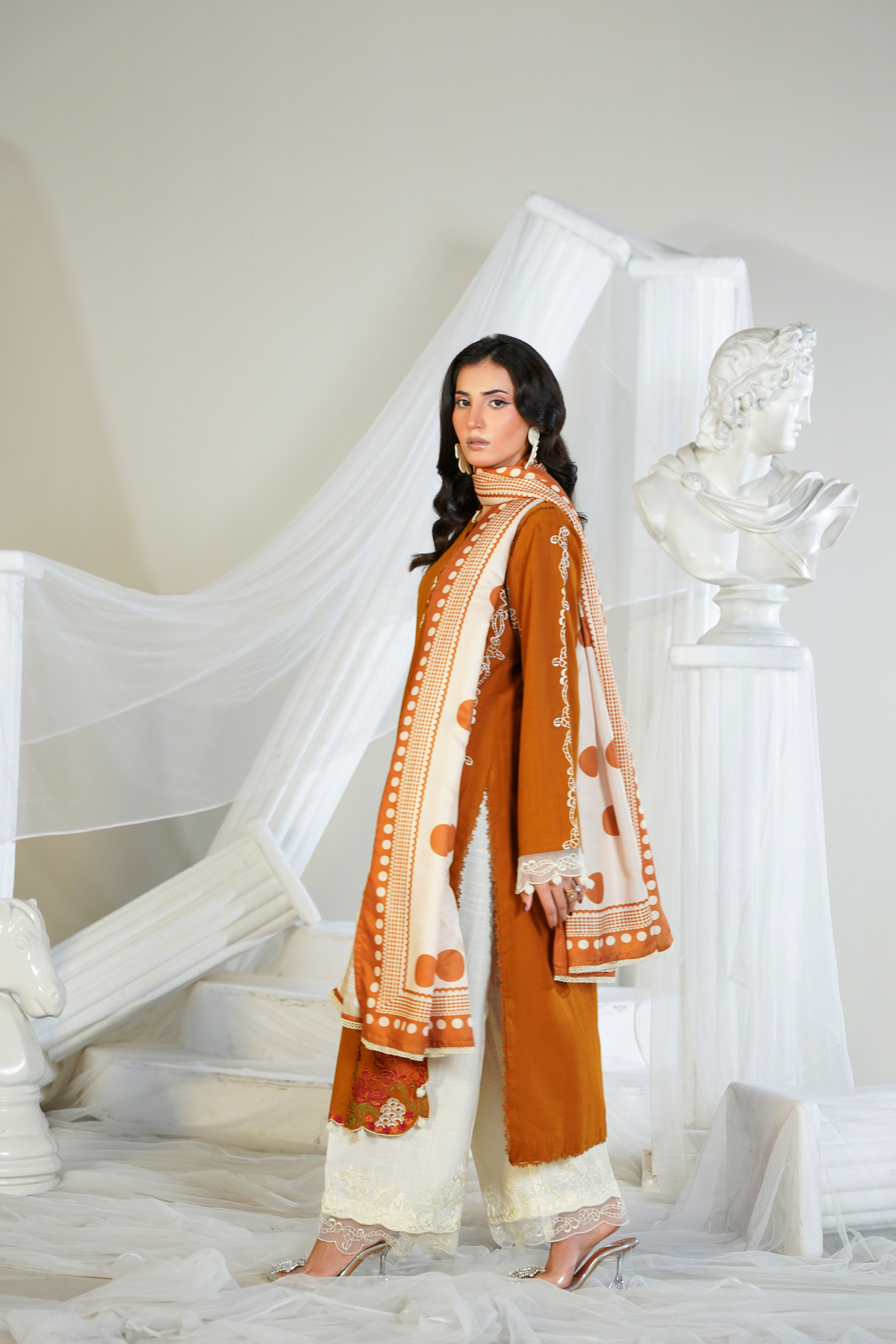 Amber - 3 Piece Unstitched - Embroidered Light Khaddar Mustard Suit