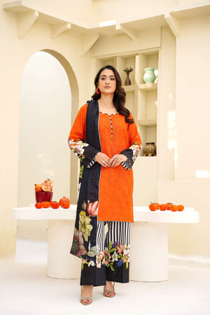 Burnt Mocha - 3 Piece Printed Suit - Abeer Rasheed