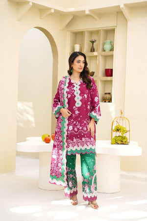 Cranberry Cream - 3 Piece Printed Suit - Abeer Rasheed