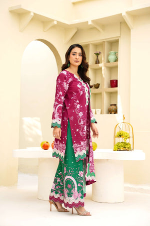 Cranberry Cream - 3 Piece Printed Suit - Abeer Rasheed