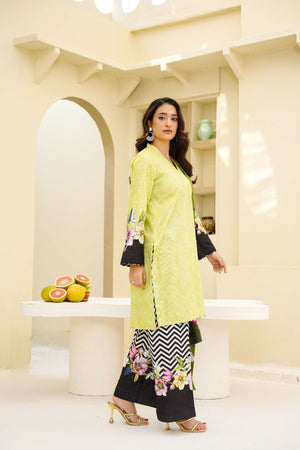 Lime Matcha - 3 Piece Printed Suit - Abeer Rasheed