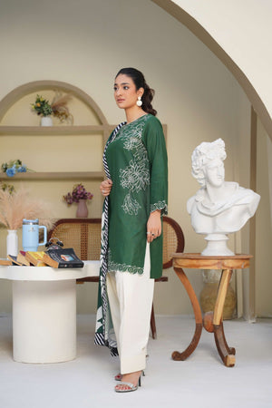 Pine Latte - 3 Piece Embroidered Suit - Abeer Rasheed