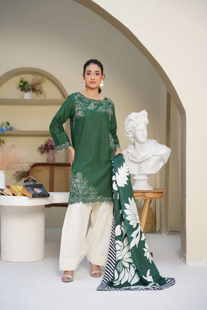 Pine Latte - 3 Piece Embroidered Suit - Abeer Rasheed