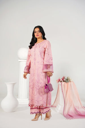 3 Piece Embroidered Baby Pink Suit - Abeer Rasheed
