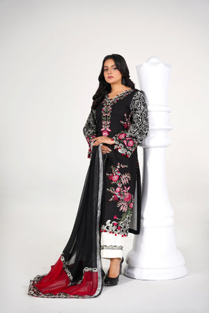 3 Piece Embroidered Black Suit - Abeer Rasheed