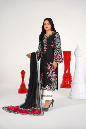 3 Piece Embroidered Black Suit - Abeer Rasheed