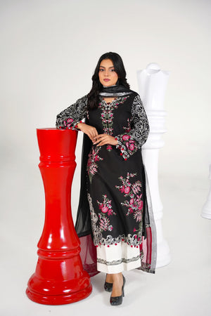 3 Piece Embroidered Black Suit - Abeer Rasheed
