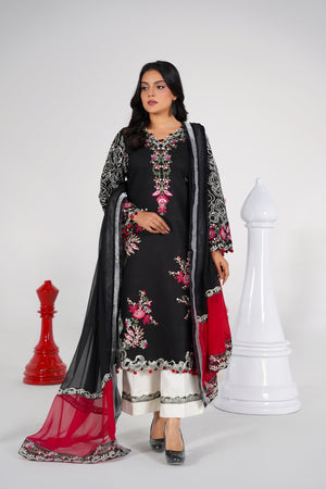 3 Piece Embroidered Black Suit - Abeer Rasheed