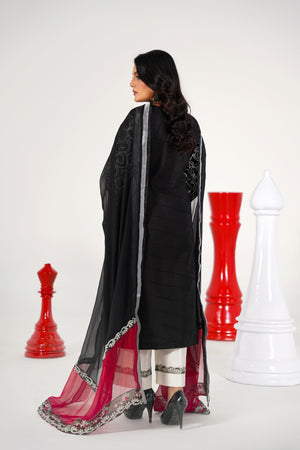 3 Piece Embroidered Black Suit - Abeer Rasheed