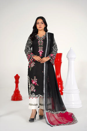 3 Piece Embroidered Black Suit - Abeer Rasheed