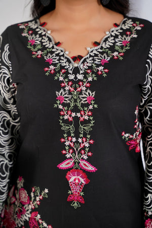 3 Piece Embroidered Black Suit - Abeer Rasheed