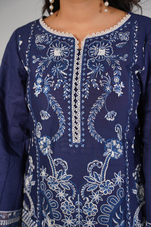 3 Piece Embroidered Blue Suit - Abeer Rasheed