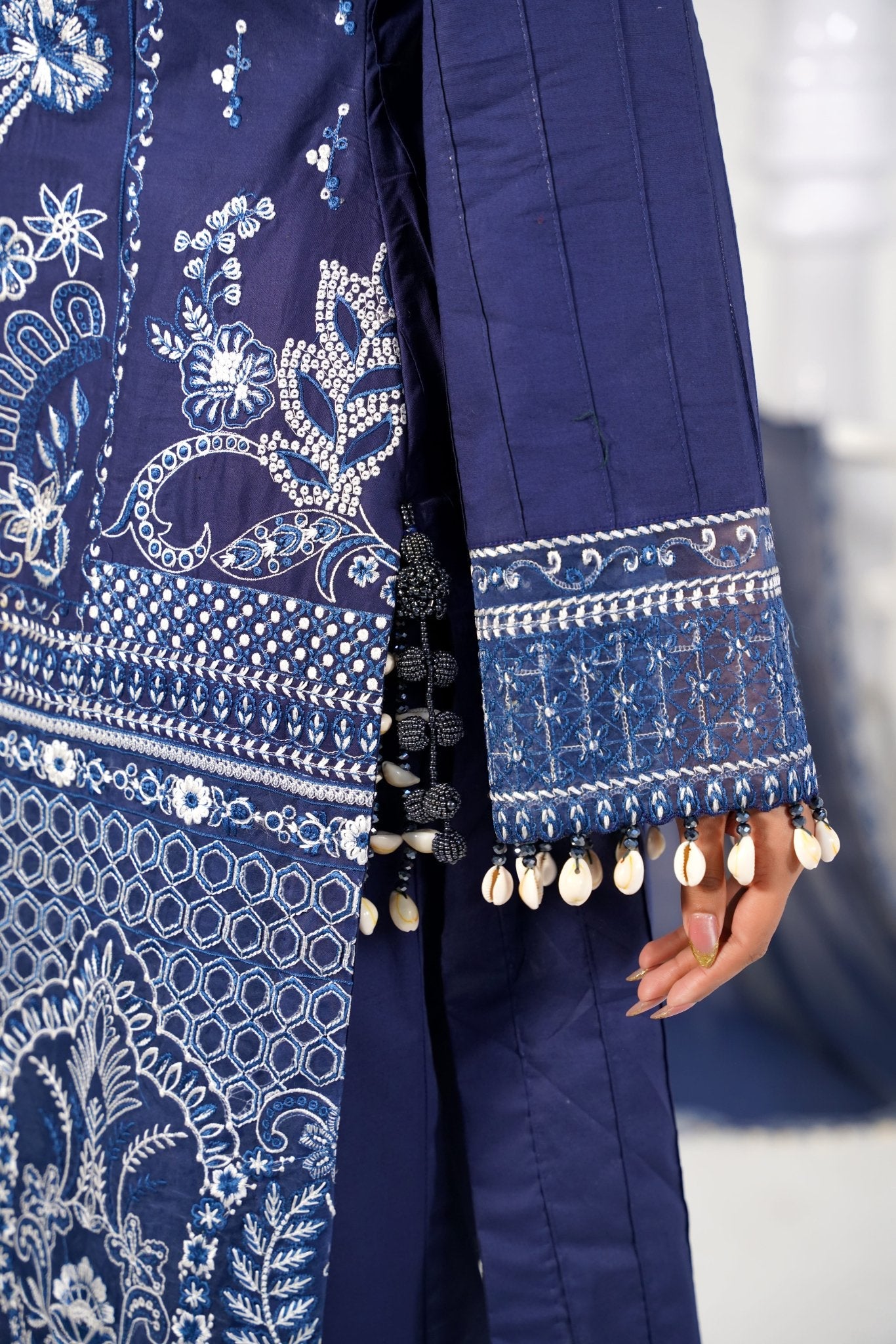 3 Piece Embroidered Blue Suit - Abeer Rasheed