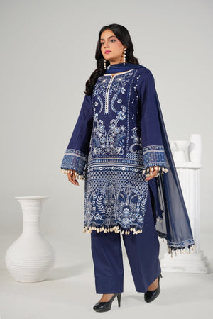 3 Piece Embroidered Blue Suit - Abeer Rasheed
