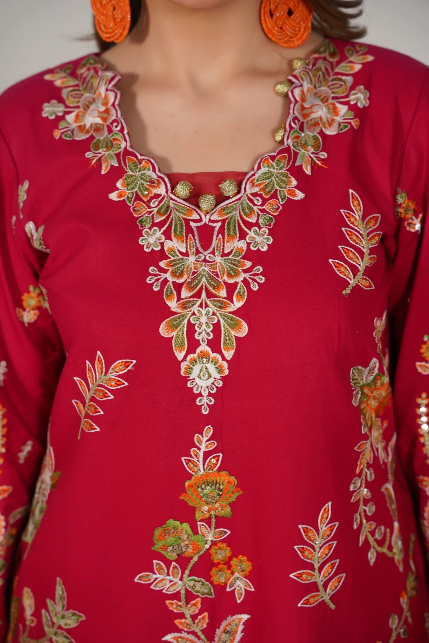 3 Piece Embroidered Cherry Red Suit - Abeer Rasheed