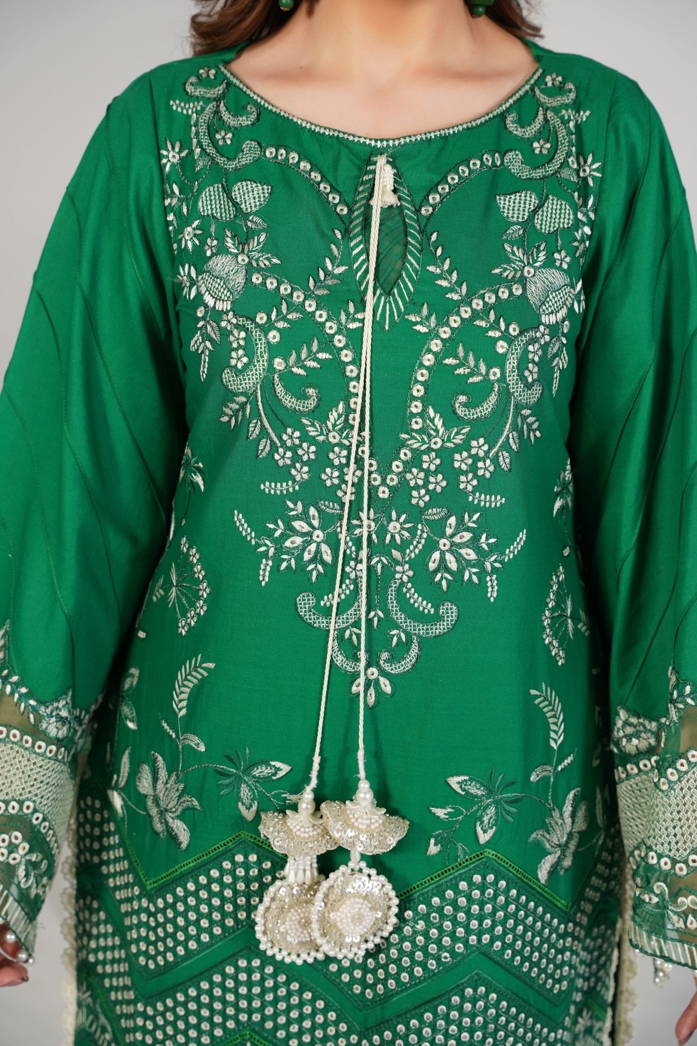 3 Piece Embroidered Green Suit - Abeer Rasheed