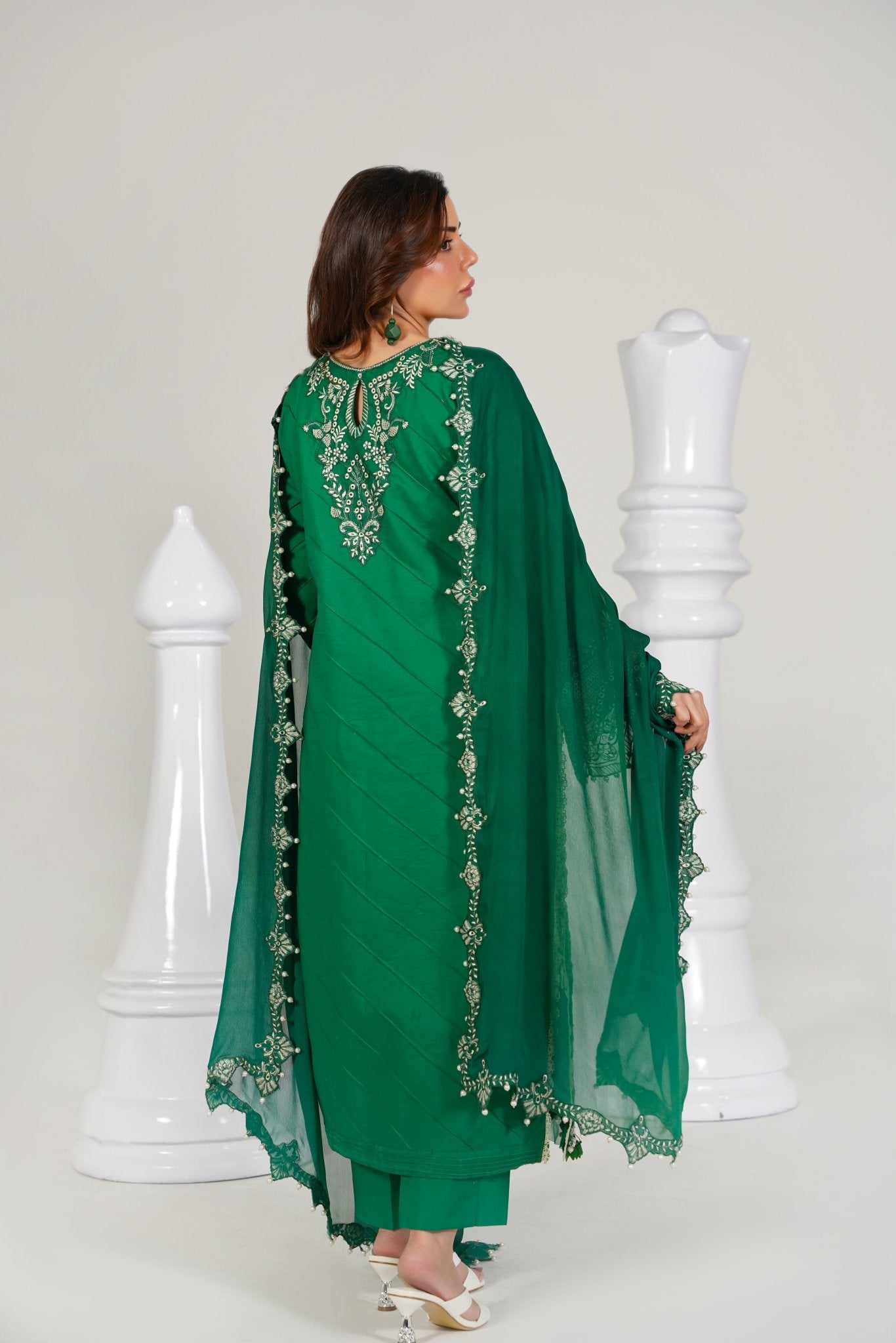 3 Piece Embroidered Green Suit - Abeer Rasheed