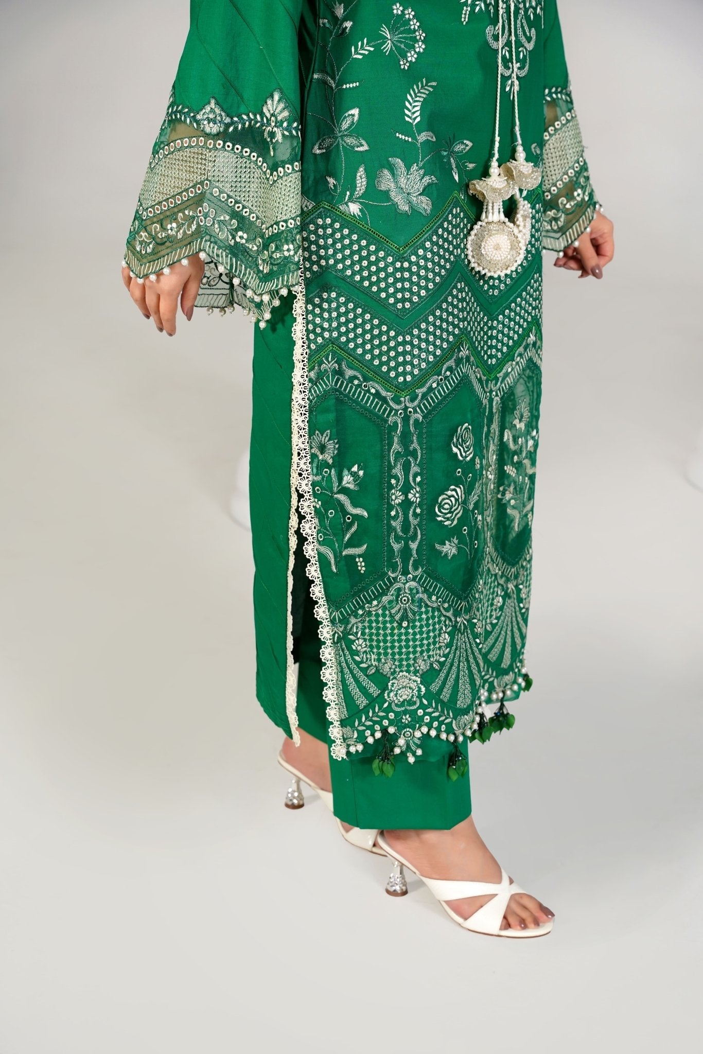 3 Piece Embroidered Green Suit - Abeer Rasheed