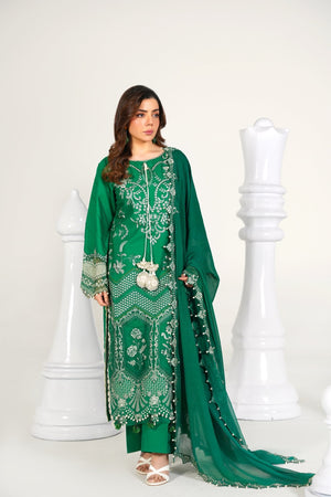 3 Piece Embroidered Green Suit - Abeer Rasheed