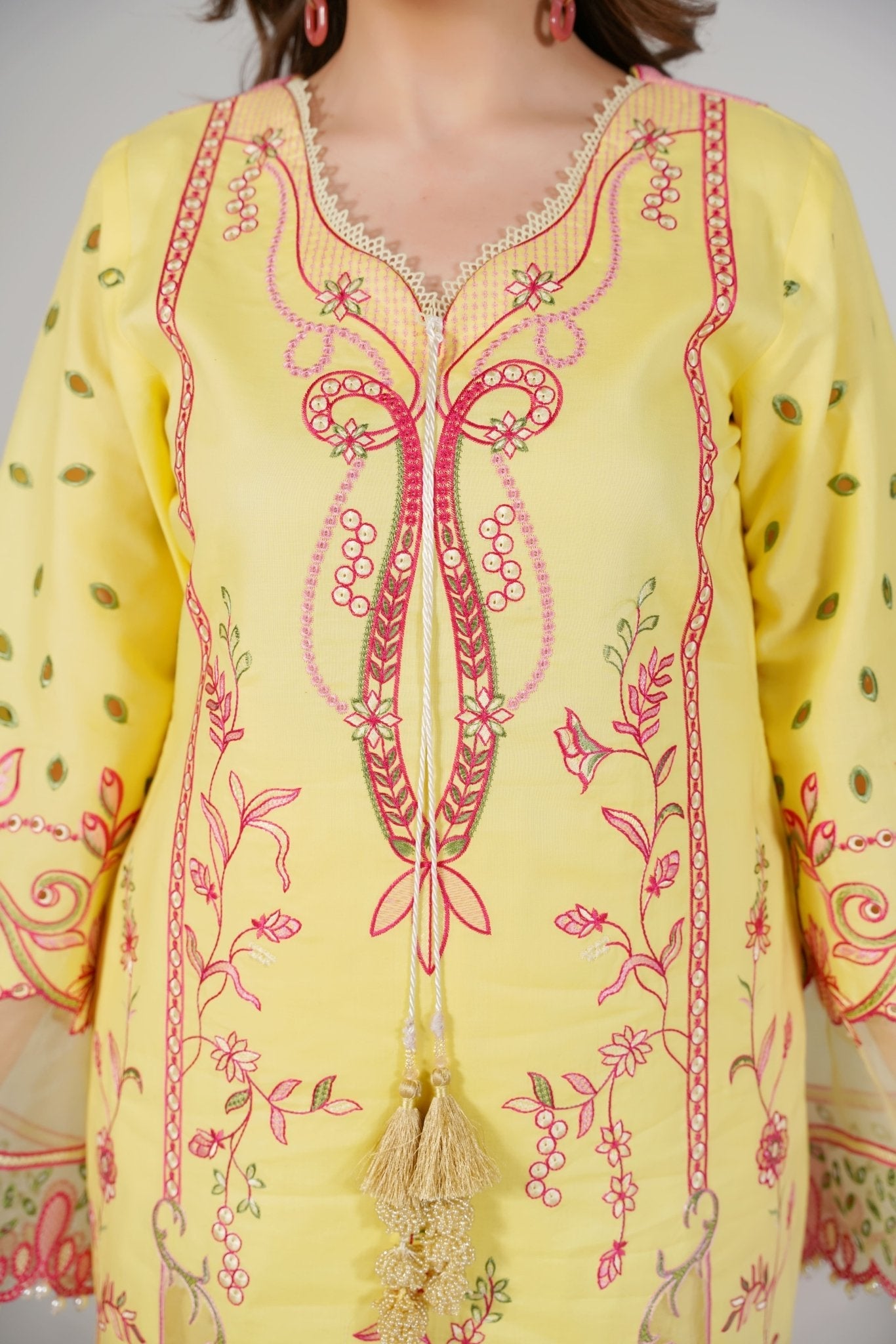 3 Piece Embroidered Yellow Suit - Abeer Rasheed