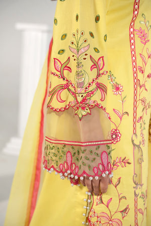 3 Piece Embroidered Yellow Suit - Abeer Rasheed