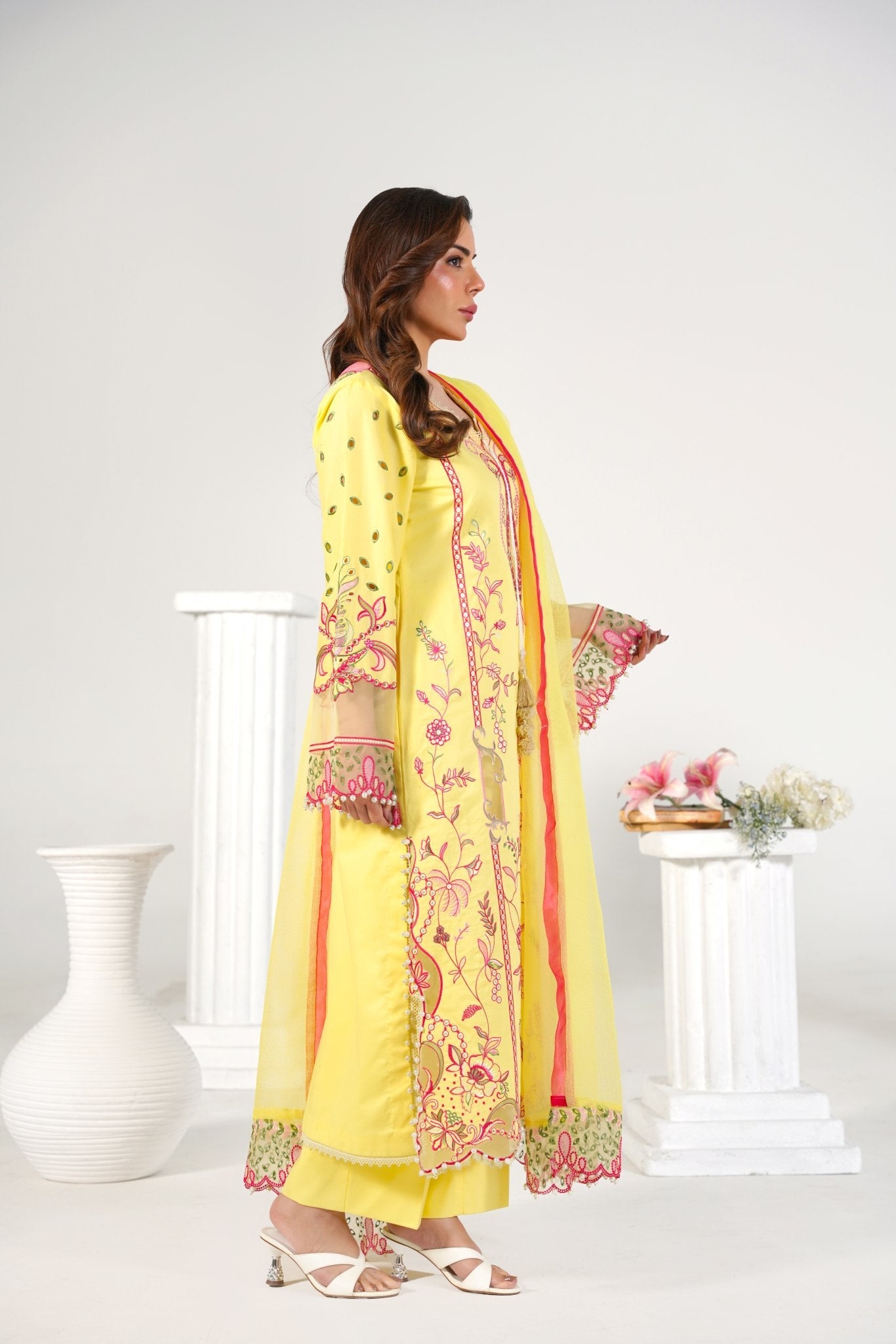 3 Piece Embroidered Yellow Suit - Abeer Rasheed