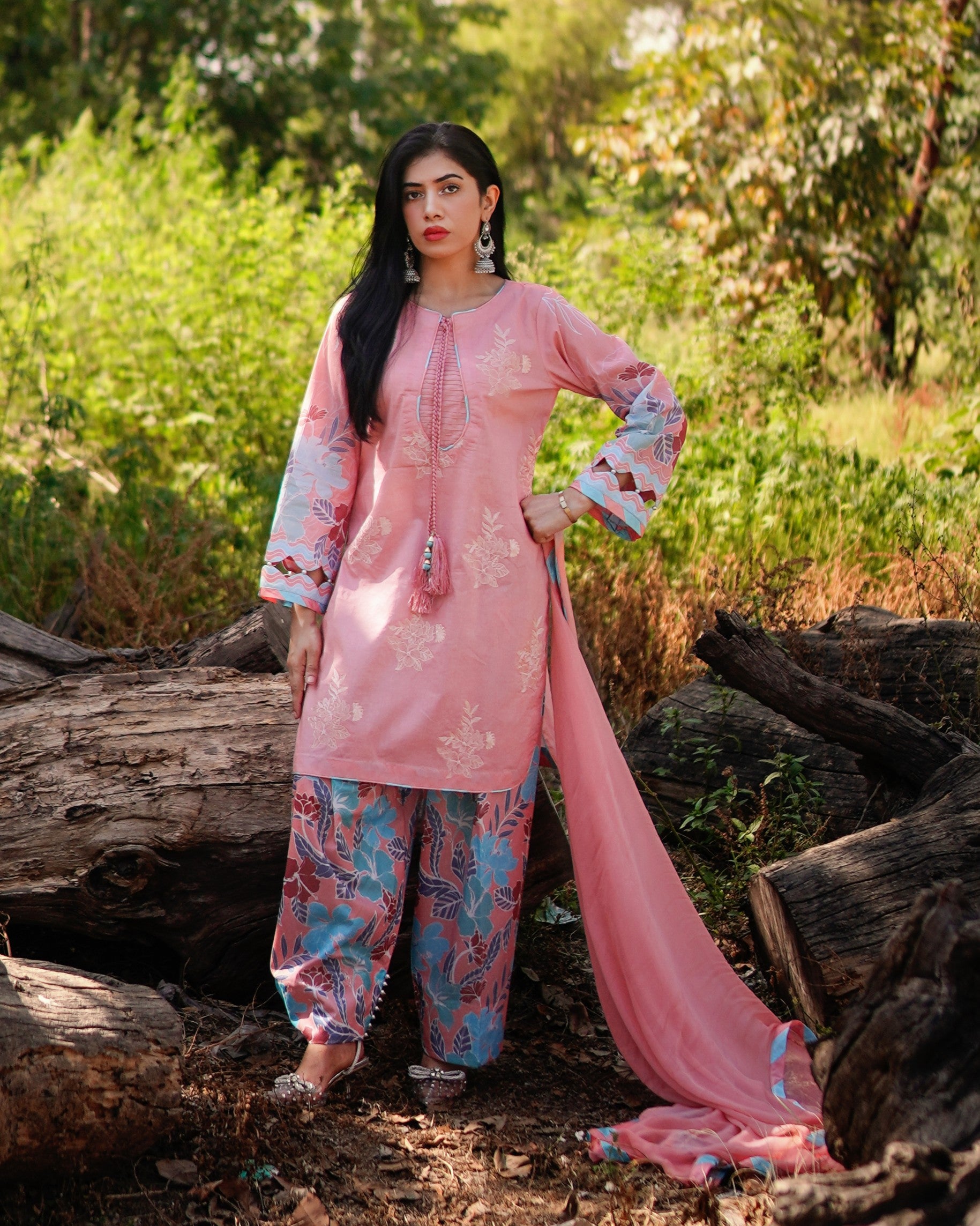 3 Piece Unstitched - Premium Lawn Peach Suit