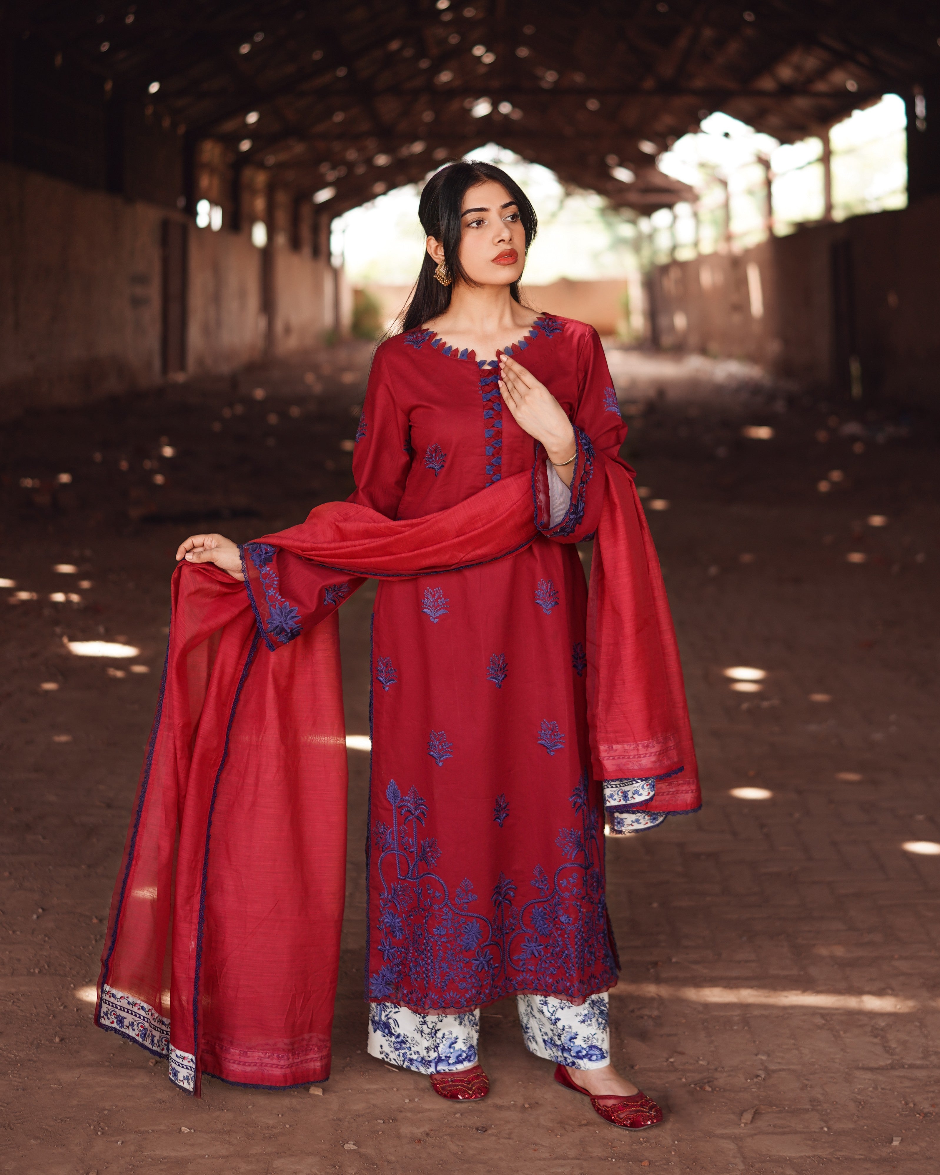 3 Piece Unstitched - Premium Lawn Red Suit