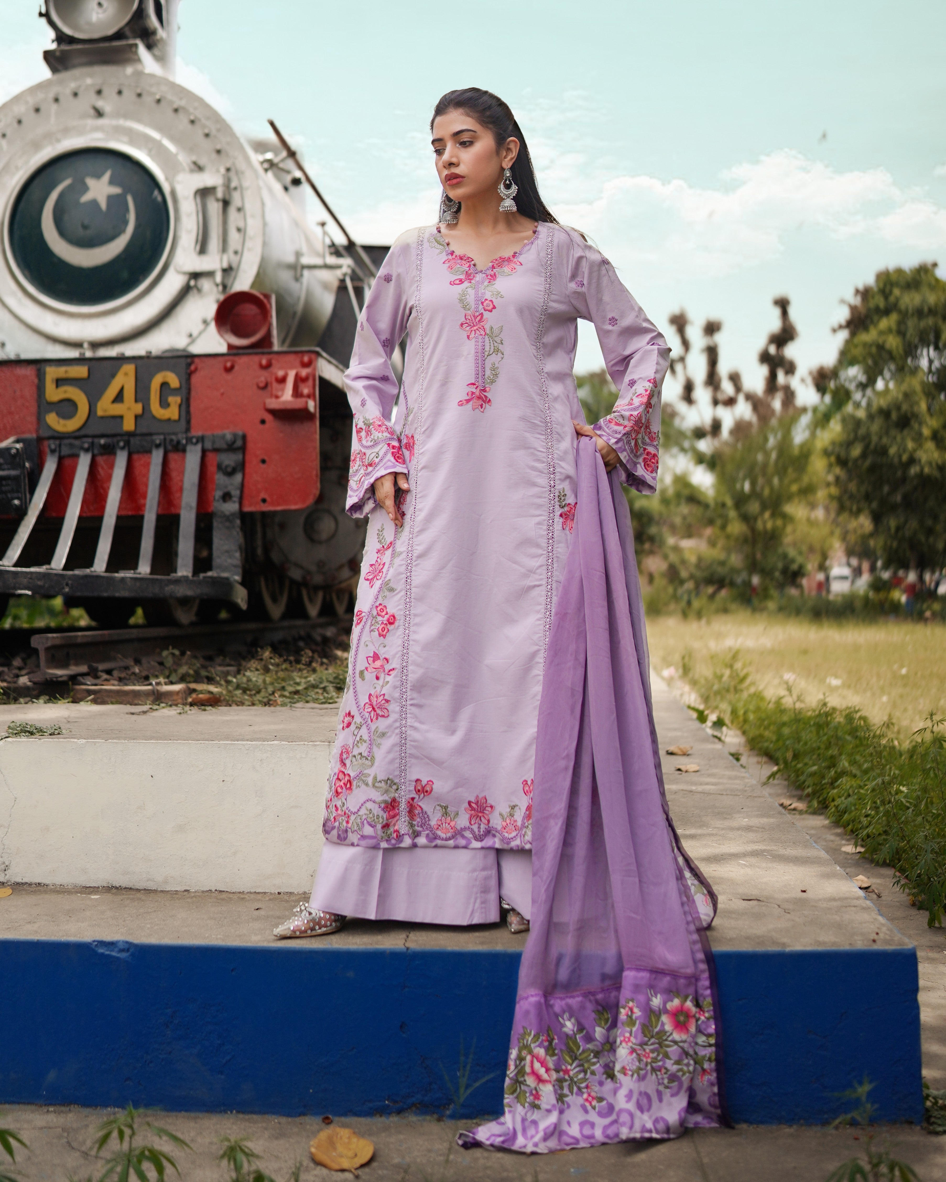 3 Piece Unstitched - Premium Lawn Purple Suit