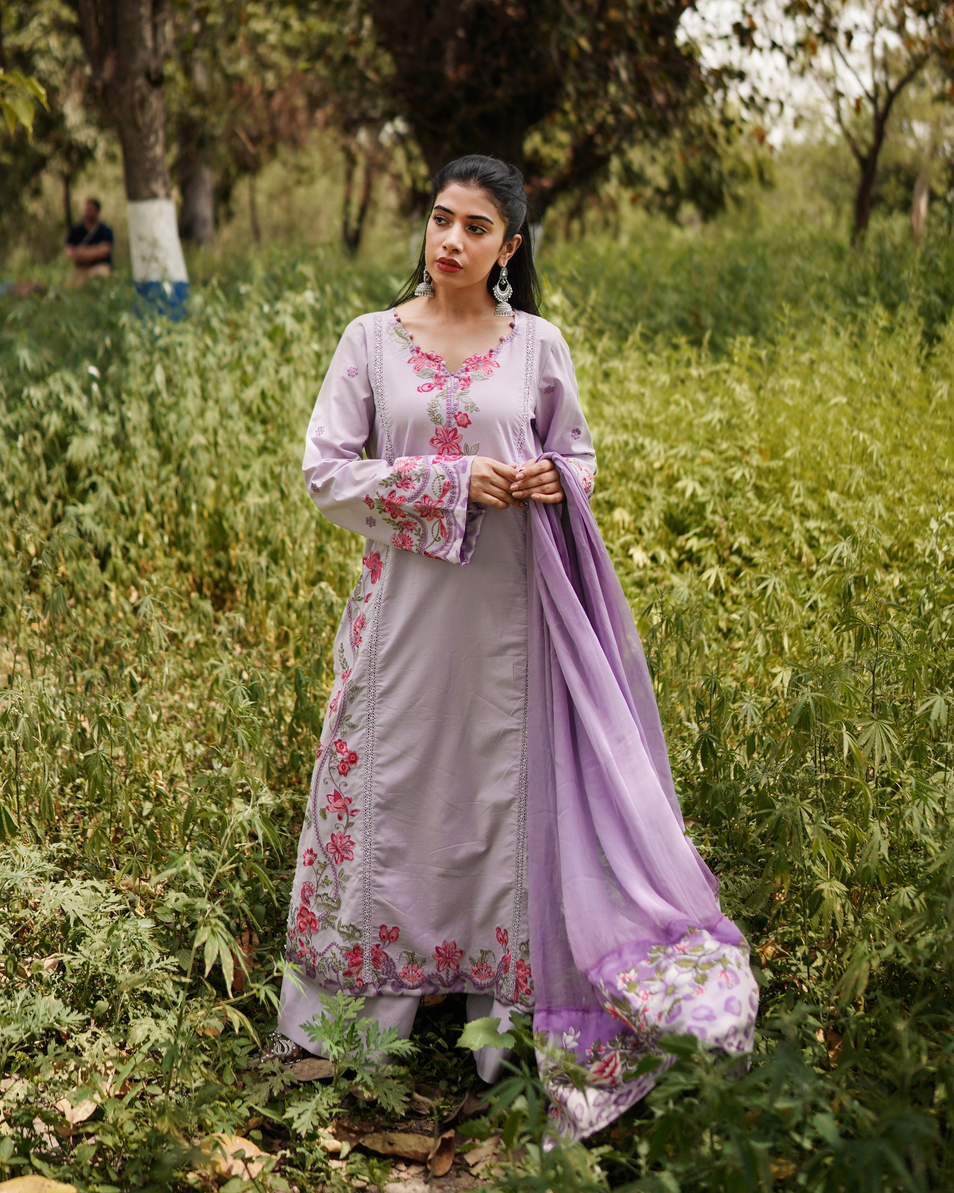 3 Piece Unstitched - Premium Lawn Purple Suit