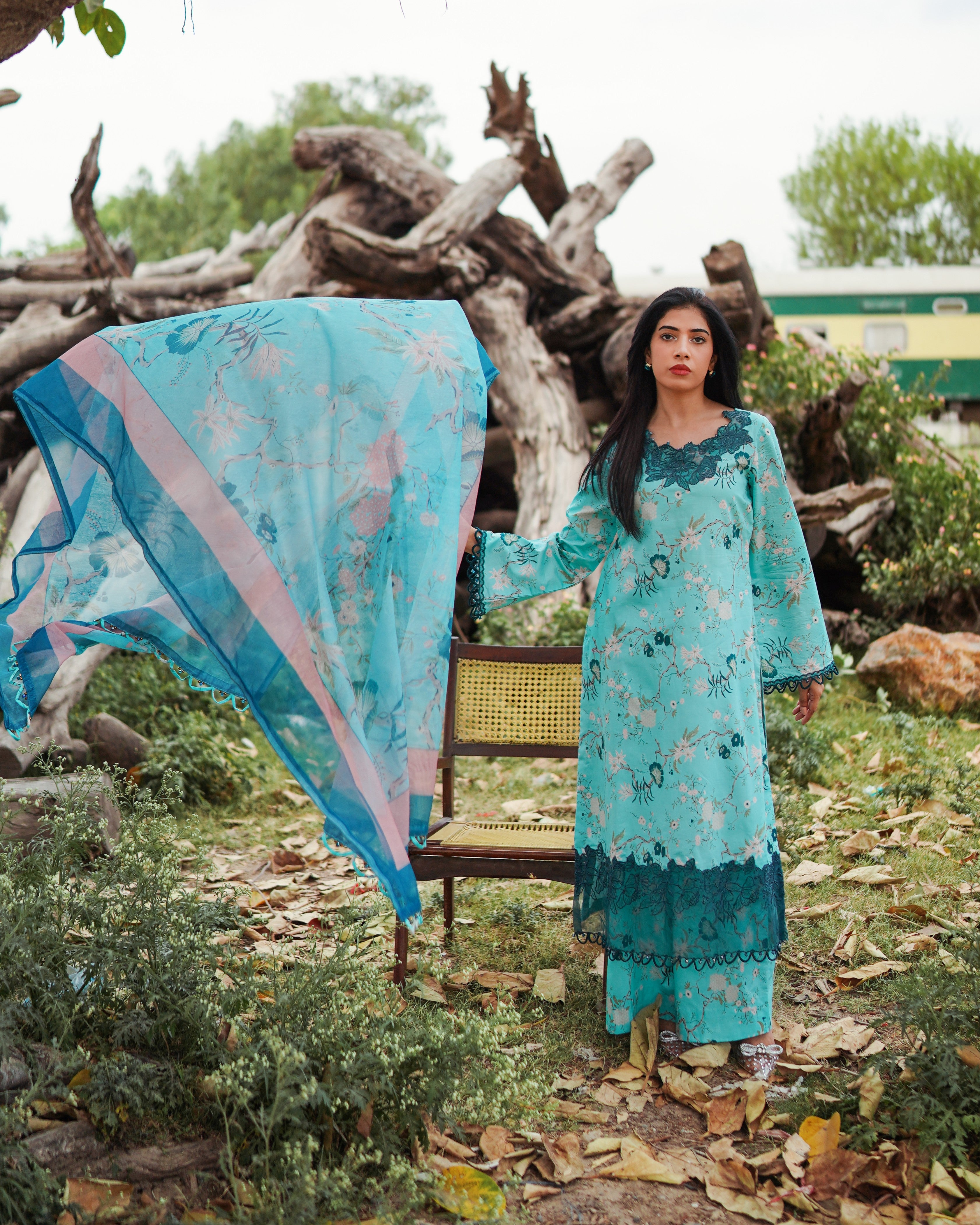 3 Piece Unstitched - Premium Lawn Sea Green Suit
