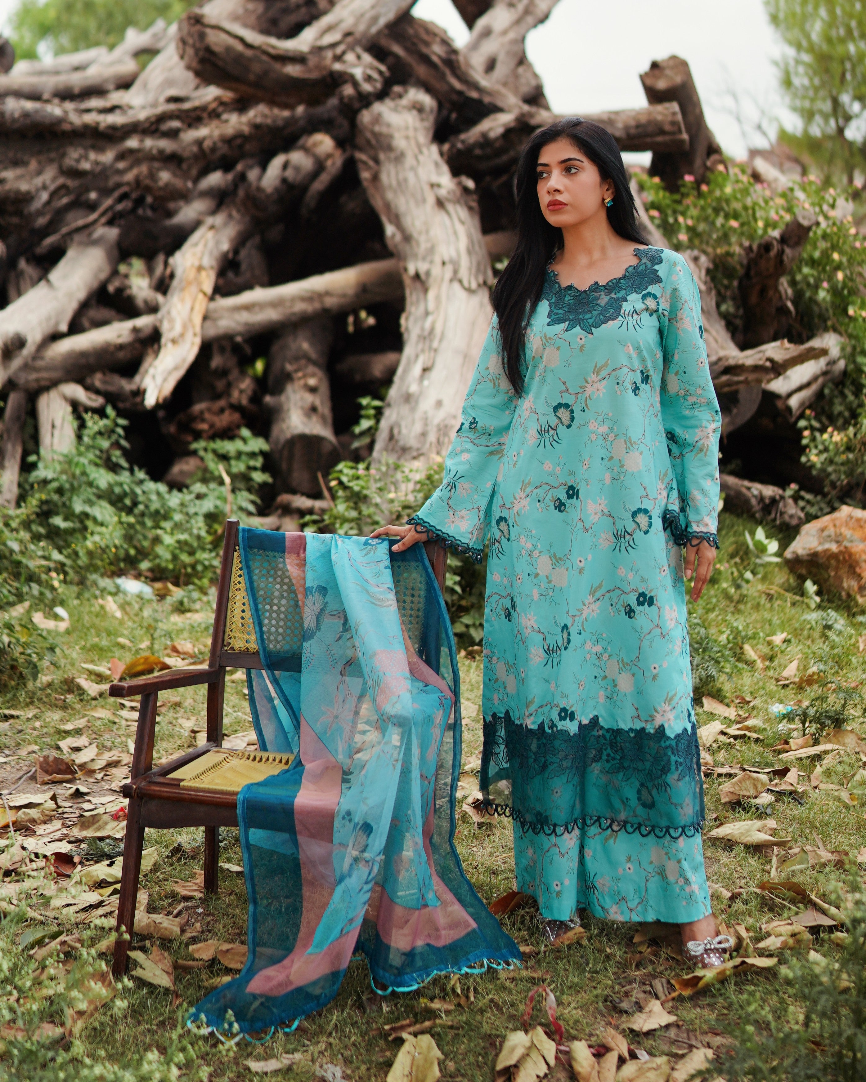 3 Piece Unstitched - Premium Lawn Sea Green Suit