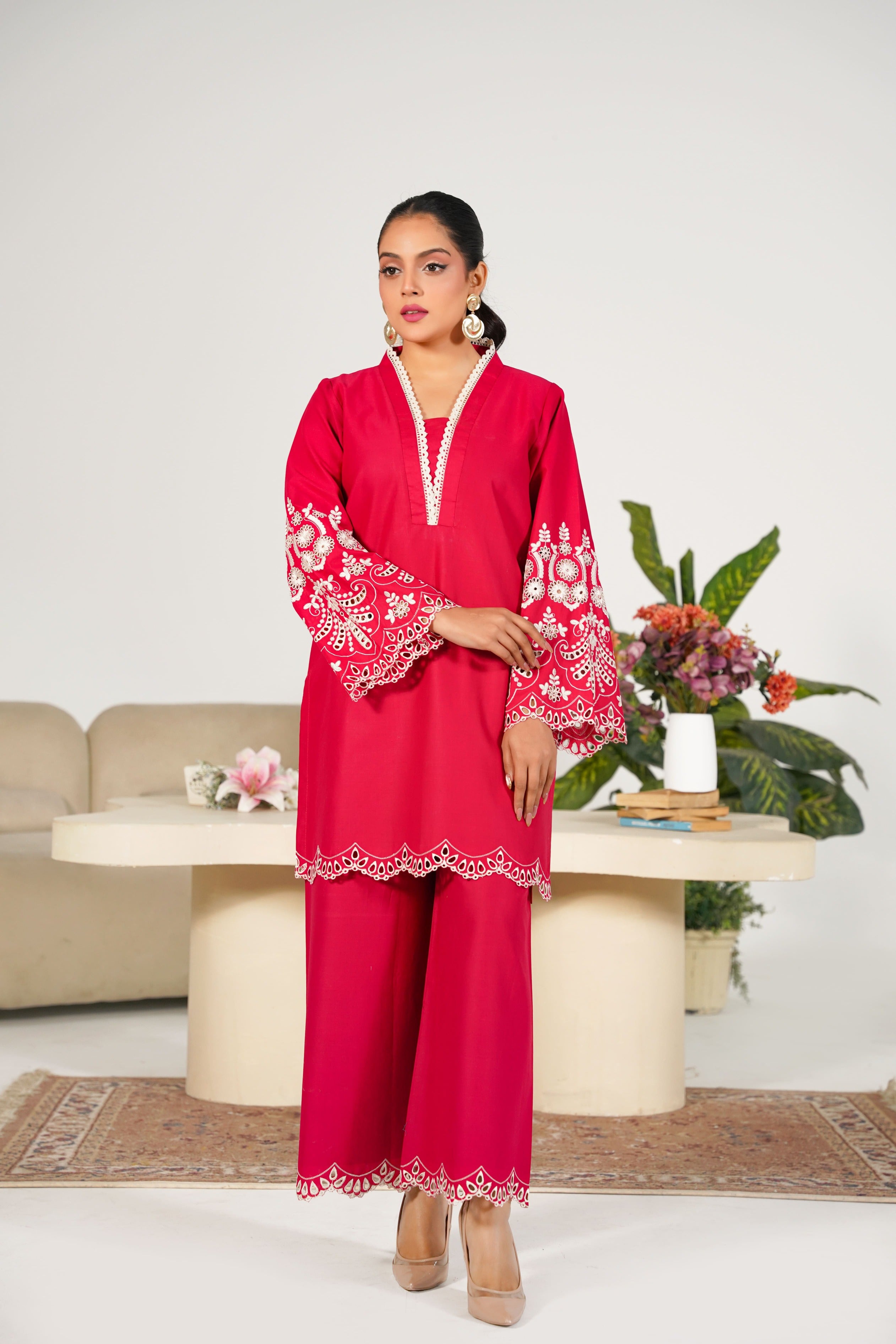 2 Piece Pret - Embroided Premium Lawn Hot Pink Suit