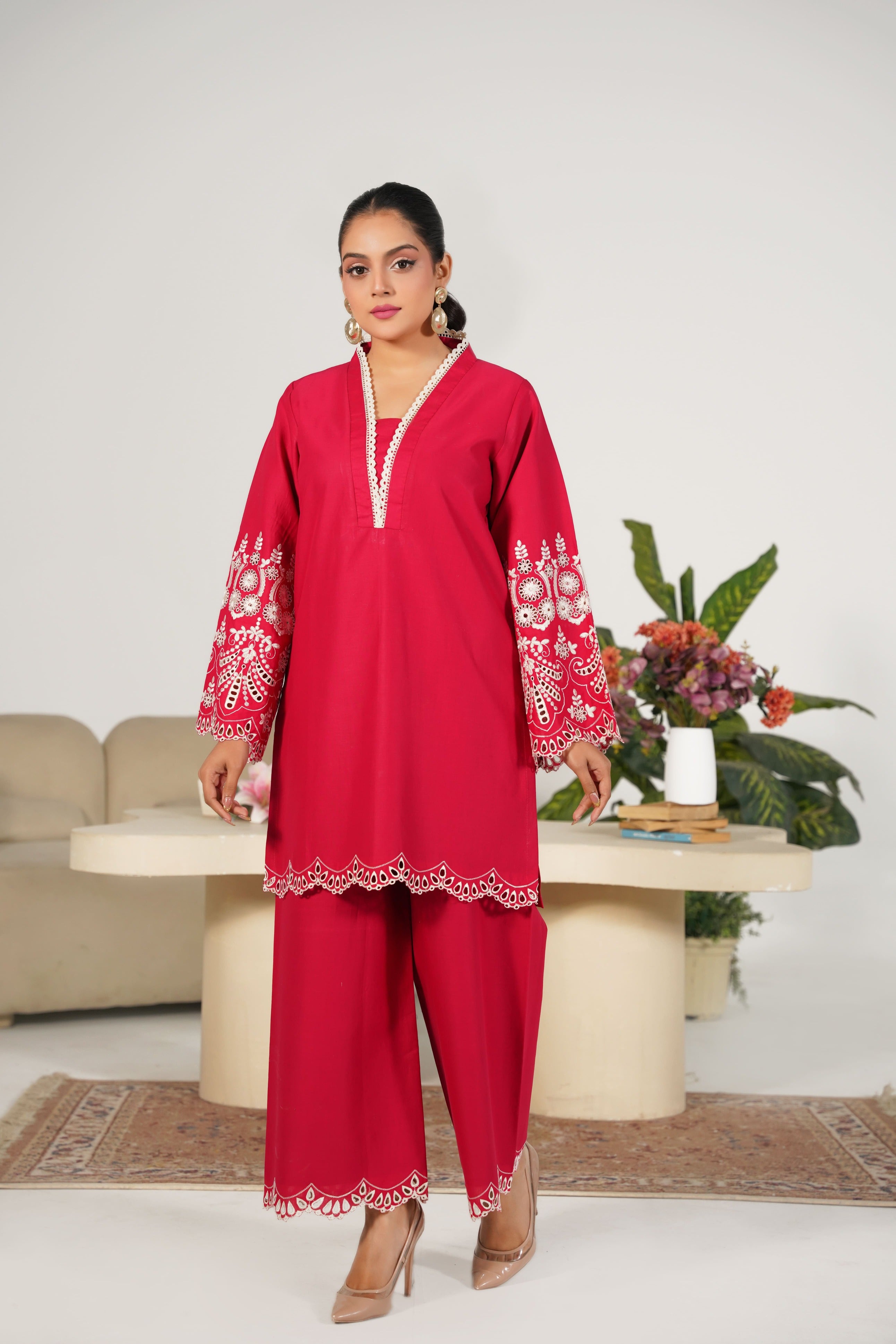 2 Piece Pret - Embroided Premium Lawn Hot Pink Suit