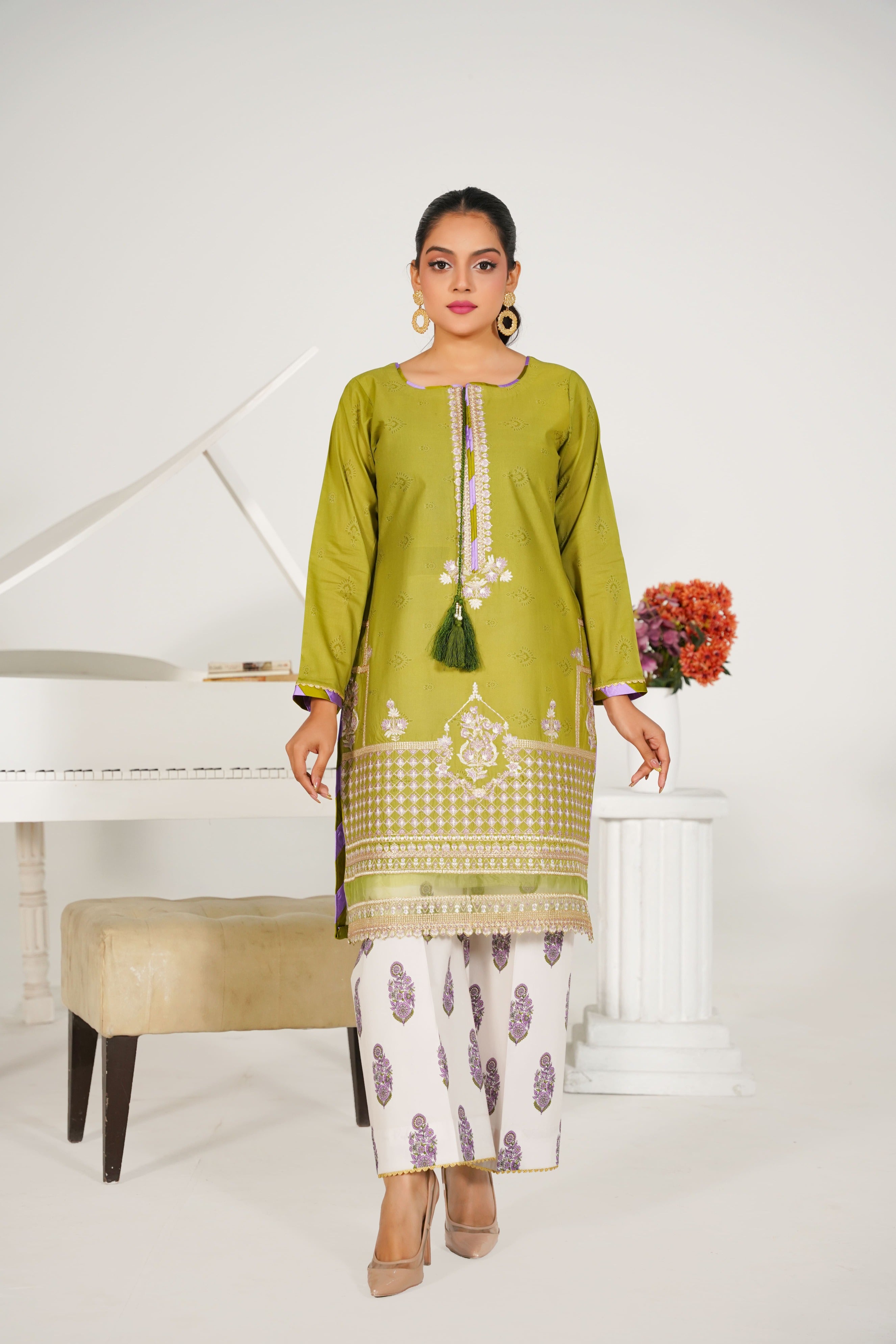 2 Piece Pret - Embroided Premium Lawn Pear Green Suit