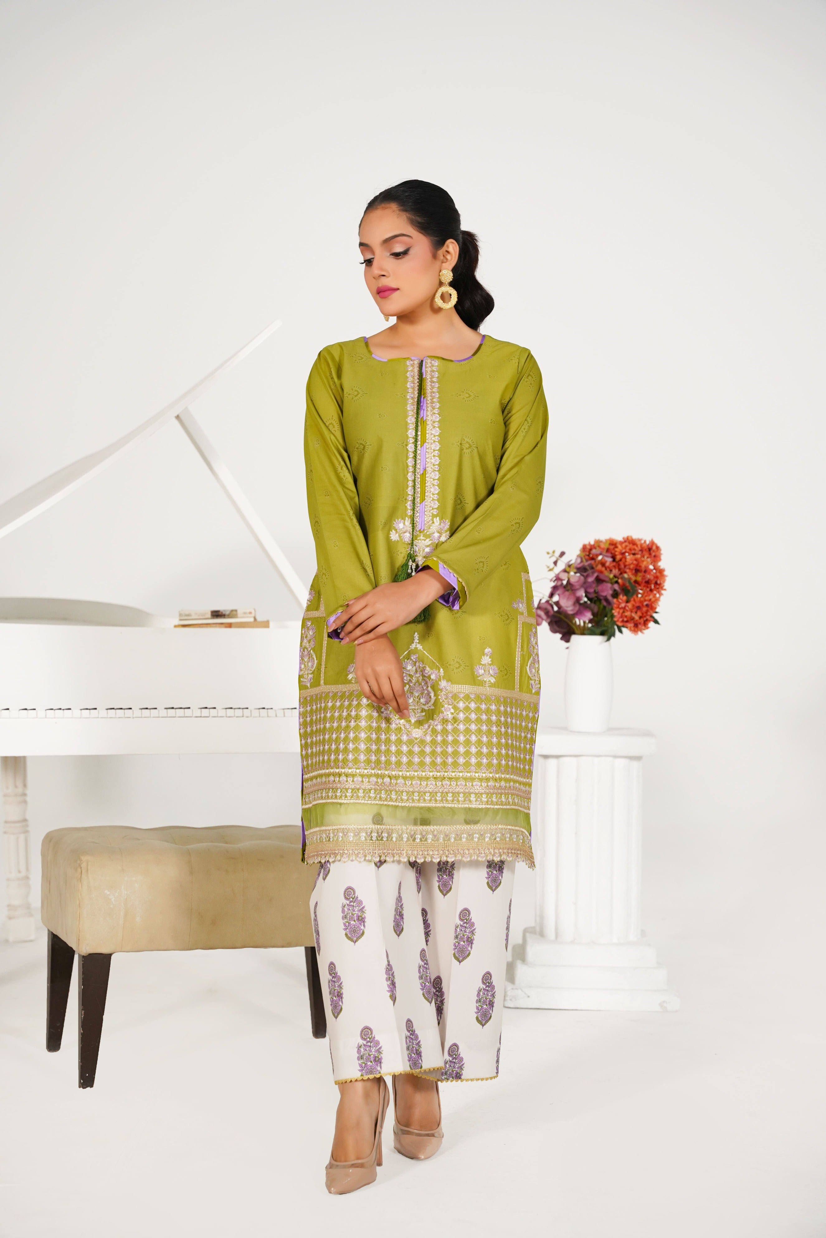 2 Piece Pret - Embroided Premium Lawn Pear Green Suit